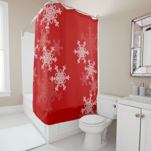 Red White Snowflakes Minimalistisch Weihnachten Duschvorhang (Beispiel)