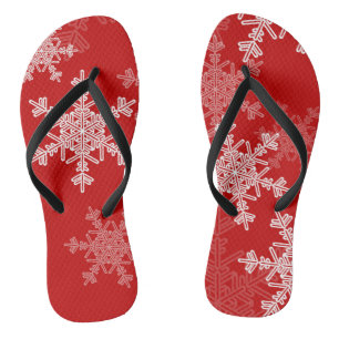 Red White Snowflakes Minimalistisch Weihnachten Flip Flops