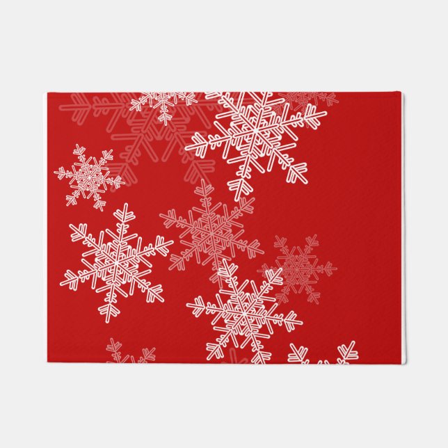 Red White Snowflakes Minimalistisch Weihnachten Fußmatte (Vorderseite)