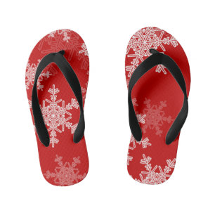 Red White Snowflakes Minimalistisch Weihnachten Kinderbadesandalen