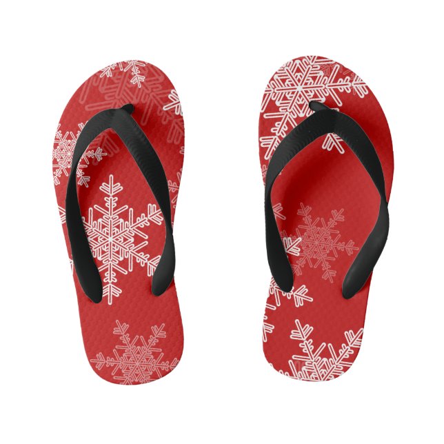 Red White Snowflakes Minimalistisch Weihnachten Kinderbadesandalen (Fußbett)