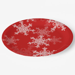 Red White Snowflakes Minimalistisch Weihnachten Pappteller