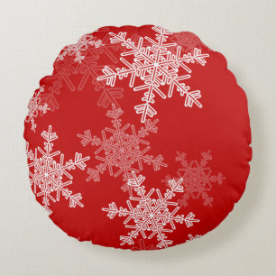 Red White Snowflakes Minimalistisch Weihnachten Rundes Kissen