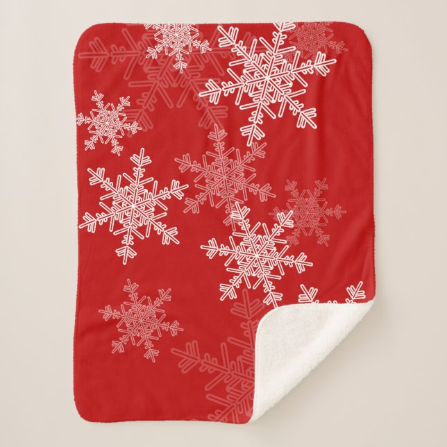 Red White Snowflakes Minimalistisch Weihnachten Sherpadecke (Vorderseite)