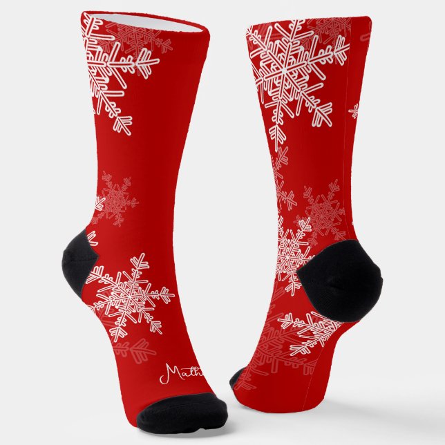 Red White Snowflakes Minimalistischer Weihnachtsna Socken (Gewinkelt)