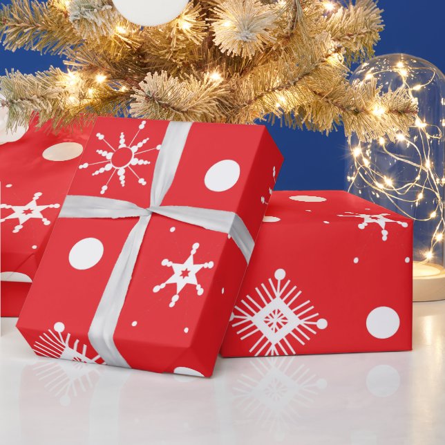 Red White Snowflakes Pattern Geschenkpapier (Feiertage)