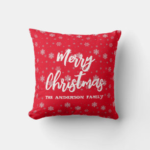 Red White Snowflakes Script Retro Familie Weihnach Kissen