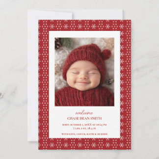 Red White Snowflakes Weihnachtsbaby Ankündigung