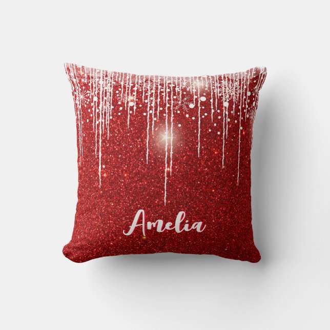Red White Snowy Tropfen Snowflake Individuelle Nam Kissen (Vorderseite)
