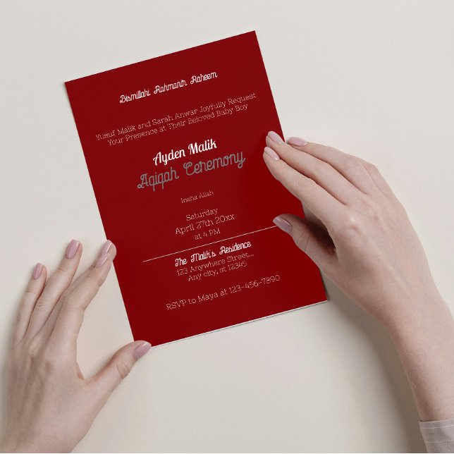 Red White Solid Color Schlicht, Aqiqah Baby Dusche Einladung (Von Creator hochgeladen)