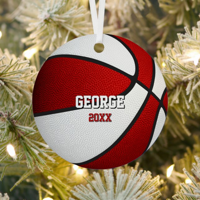 red white sports keepsake basketball ornament aus metall (InSitu)