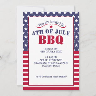 Red White Stars Stripes USA Fahne 4 Juli GRILLEN Einladung