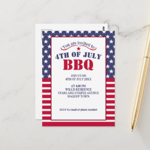 Red White Stars Stripes USA Fahne 4 Juli GRILLEN Postkarte