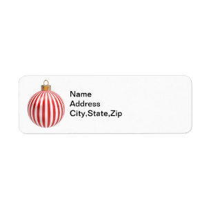 Red & White Strip Weihnachtsball Rücksendemarken