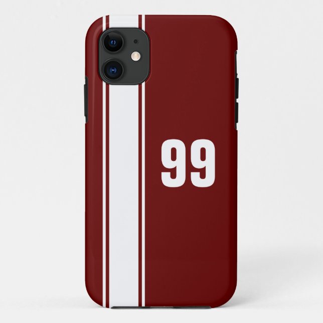 Red & White Stripe Jersey Numbered iPhone Case (Rückseite)