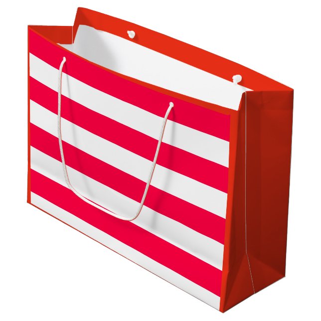 Red White Striped Christmas Template Elegant Große Geschenktüte (Vorderseite Schrägansicht)