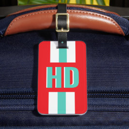 Red & white striped Shadow Monogram retro travel Gepäckanhänger