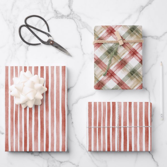 Red White Stripes Christmas Geschenkpapier Set (Vorderseite)