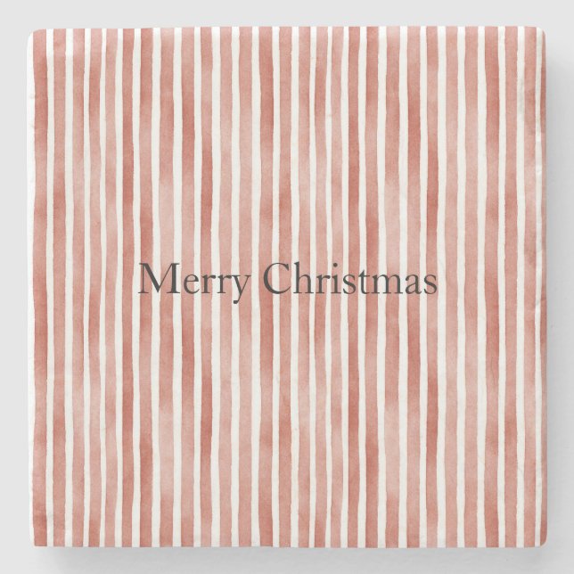 Red White Stripes Christmas Steinuntersetzer (Vorderseite)
