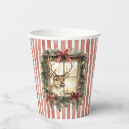 Red White Stripes Deer Window Christmas Pappbecher