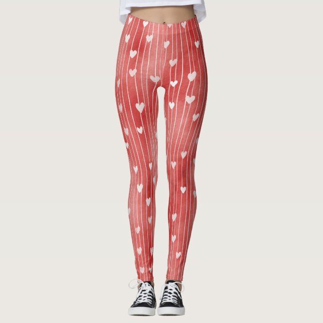 Red White Stripes Hearts Leggings (Vorderseite)