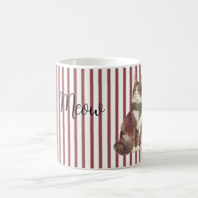 Red White Stripes Meow Cat Kaffeetasse (Mittel)
