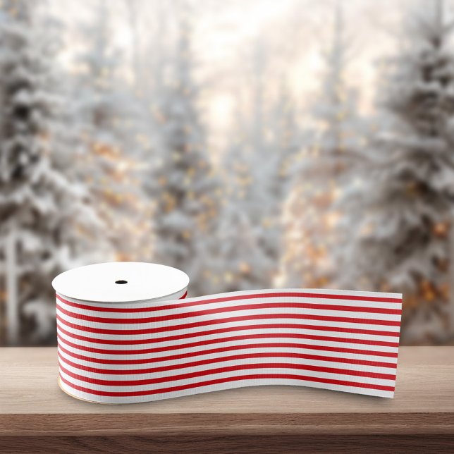 Red White Stripes Retro Minimalist Christmas Ripsband (Von Creator hochgeladen)
