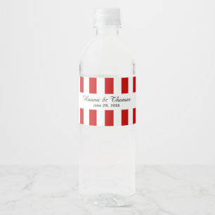 Red White Stripes Wedding Wasserflaschenetikett