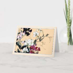 Red & White Sweetpeas, Botanische Kunstkarte Dankeskarte
