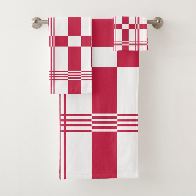 Red White Tartan Karo Kariert Badhandtuch Set (Insitu)