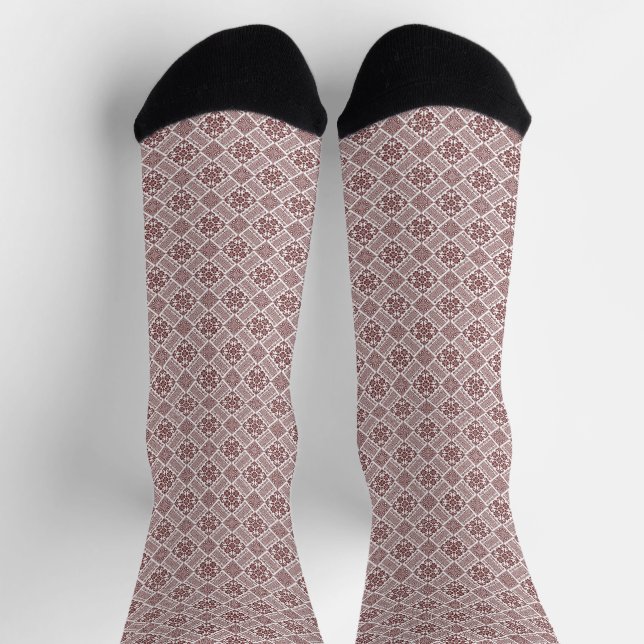 Red & White Tatreez Henna Thobe Muster Socken (Oben)