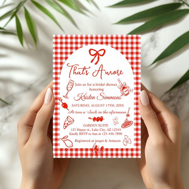 Red White That's Amore Bridal Shower Invitation Einladung (That's Amore Italian Food Bridal Shower Invitation)