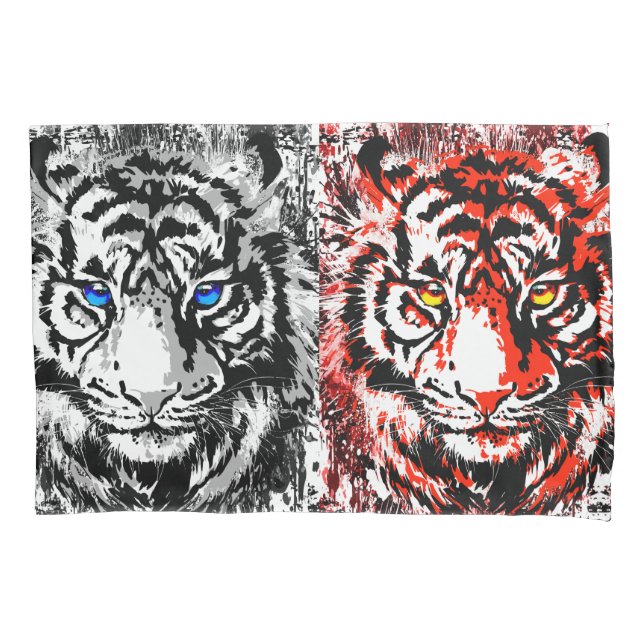 Red White Tiger Face - Tiger Eyes Pillowcase Kissenbezug (Vorderseite)