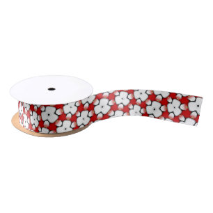 Red White Tri Floral Pattern Ribbon Satinband
