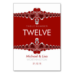 Red+White Tribal Lace Wedding Tischnummer Card