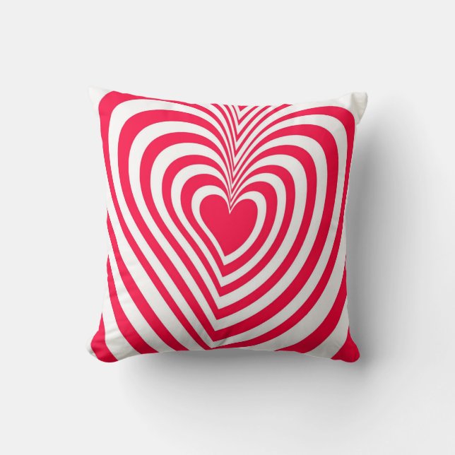 Red White Trippy Hypnotic Herz Liebe Muster Kissen (Vorderseite)