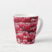 Red White Tulips Muster Latte Tasse