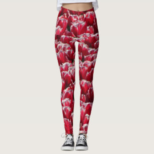 Red White Tulips Muster Legierung Leggings