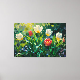 *~* Red White Tulips TV2 Stretched Canvas Print Leinwanddruck