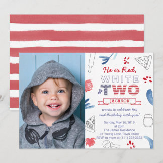 Red White TWO 2. Geburtstags-Party mit Pizza Einladung