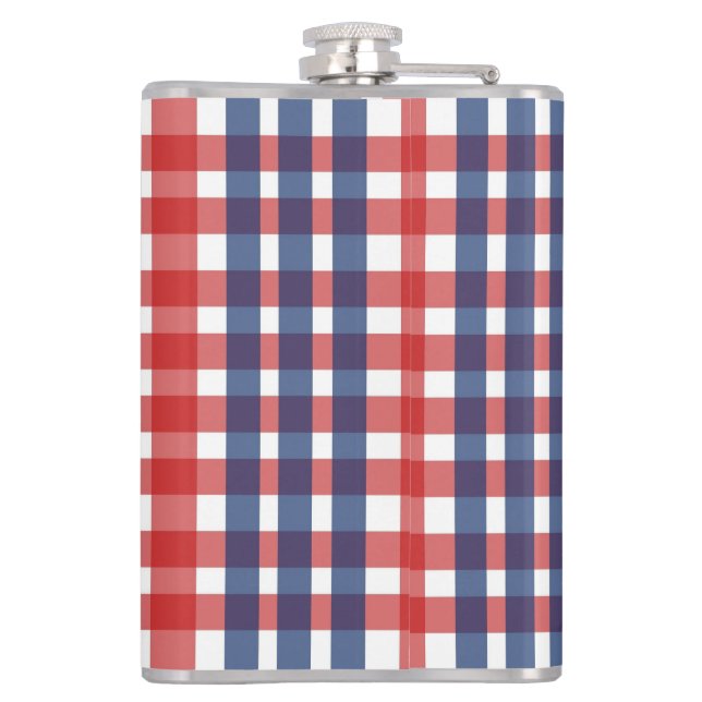 Red White und Blue Gingham Kariert Flachmann (Rückseite)