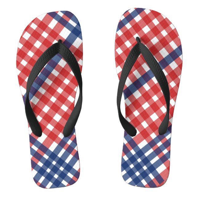 Red White und Blue Gingham Kariert Flip Flops (Fußbett)