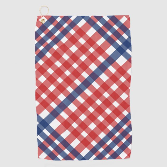 Red White und Blue Gingham Kariert Golfhandtuch (Vorderseite)