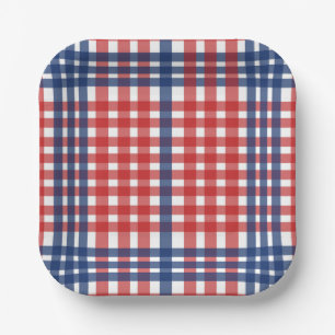 Red White und Blue Gingham Kariert Pappteller