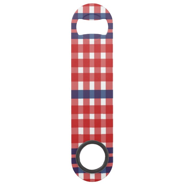 Red White und Blue Gingham Kariert Speed Flaschenöffner (Vorderseite)
