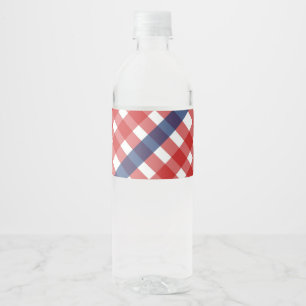 Red White und Blue Gingham Kariert Wasserflaschenetikett