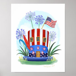 Red White und Blue Hat House Art Print Poster