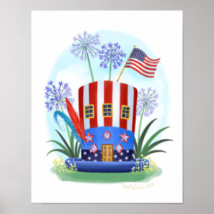 Red White und Blue Hat House Art Print Poster