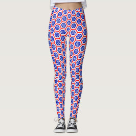 Red White und Blue hexagon Muster Leggings