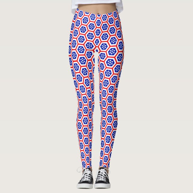 Red White und Blue hexagon Muster Leggings (Vorderseite)